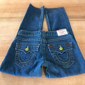 True Religion World Tour Billy Jeans Women 26 Blue Low Rise Flap Pocket Raw Hem